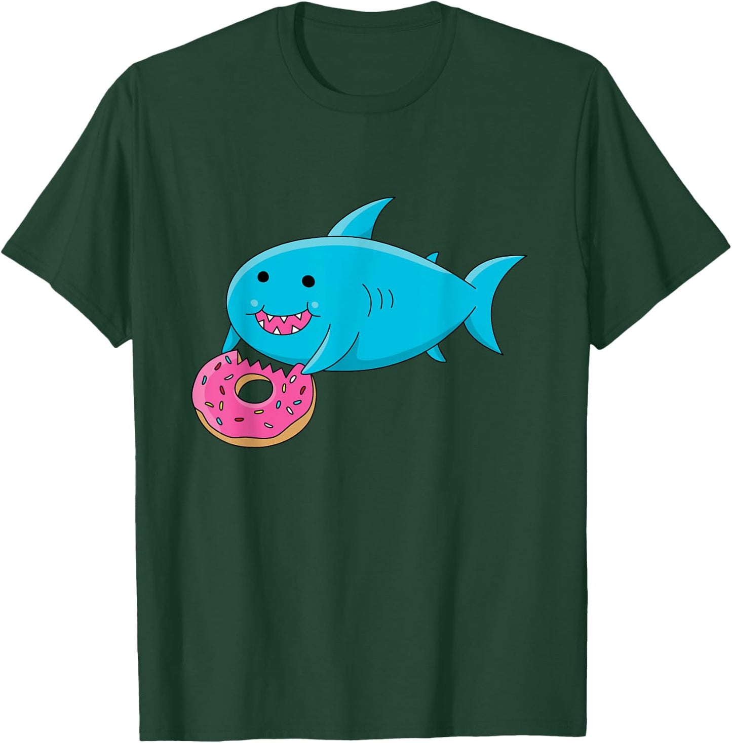 Cute Fat Shark Eating a Donut T shirt T-Shirt - T-Shirt | Forest