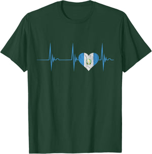 Guatemala Heart Guatemalan Heartbeat EKG Pulse Chapin Mayan Small T-Shirt - T-Shirt | Forest