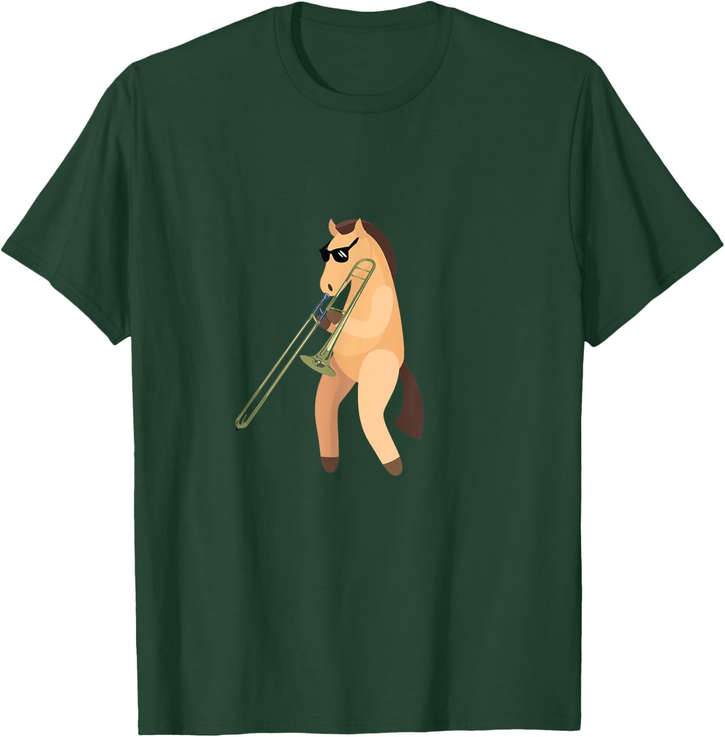 Funny Horse Wearing Sunglasses Playing Trombone T-Shirt - T-Shirt | Forest