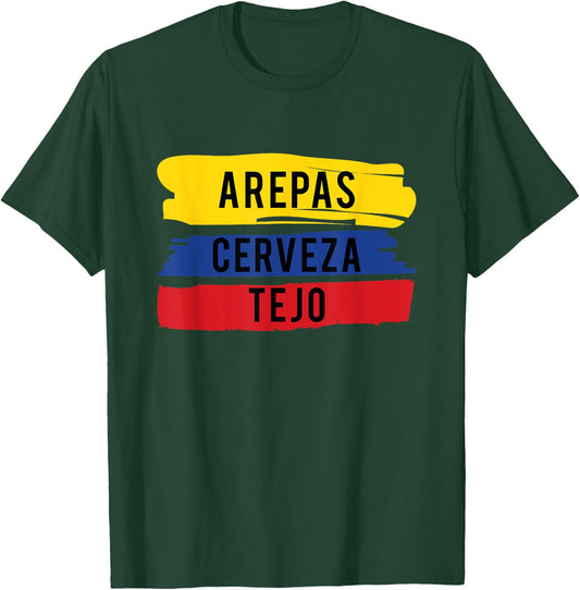 Funny Tejo graphic Gift Arepas Cerveza Tejo Colombia flag T-Shirt - T-Shirt | Forest