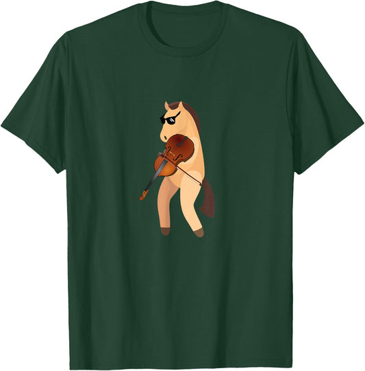 Funny Horse Wearing Sunglasses Playing Violin T-Shirt - T-Shirt | Forest