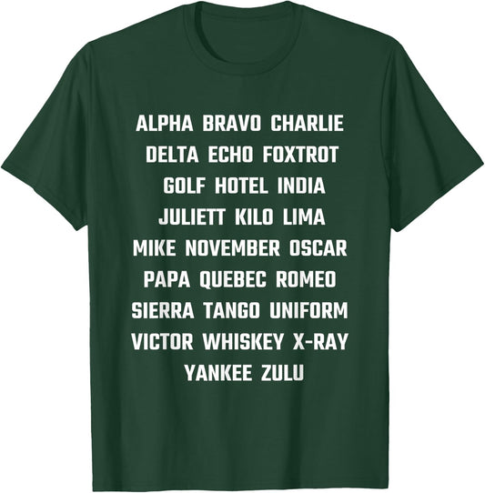 Phonetic Alphabet Airplane Pilot Language Aviation Gifts T-Shirt - T-Shirt | Forest