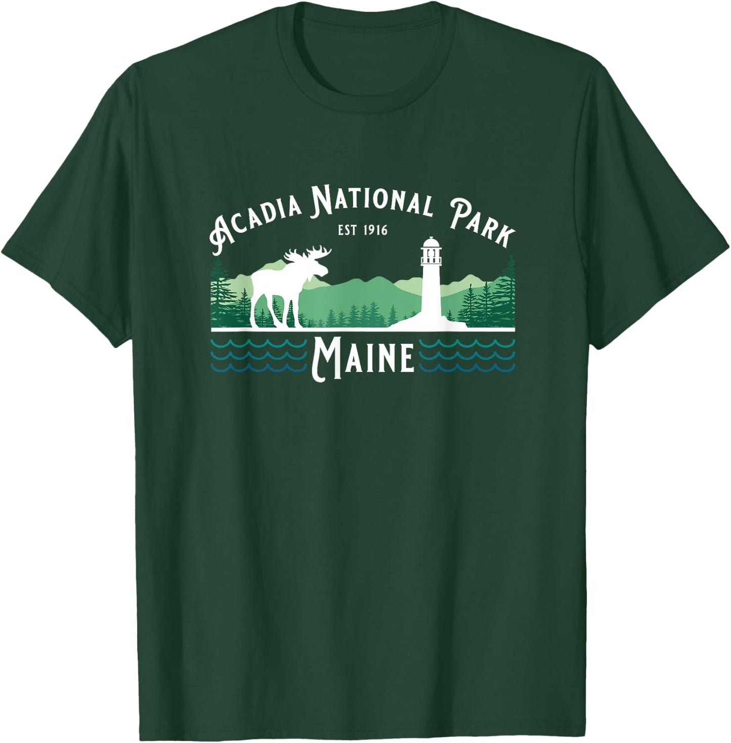 Acadia National Park Maine USA Lighthouse Moose Fishing T-Shirt - T-Shirt | Forest