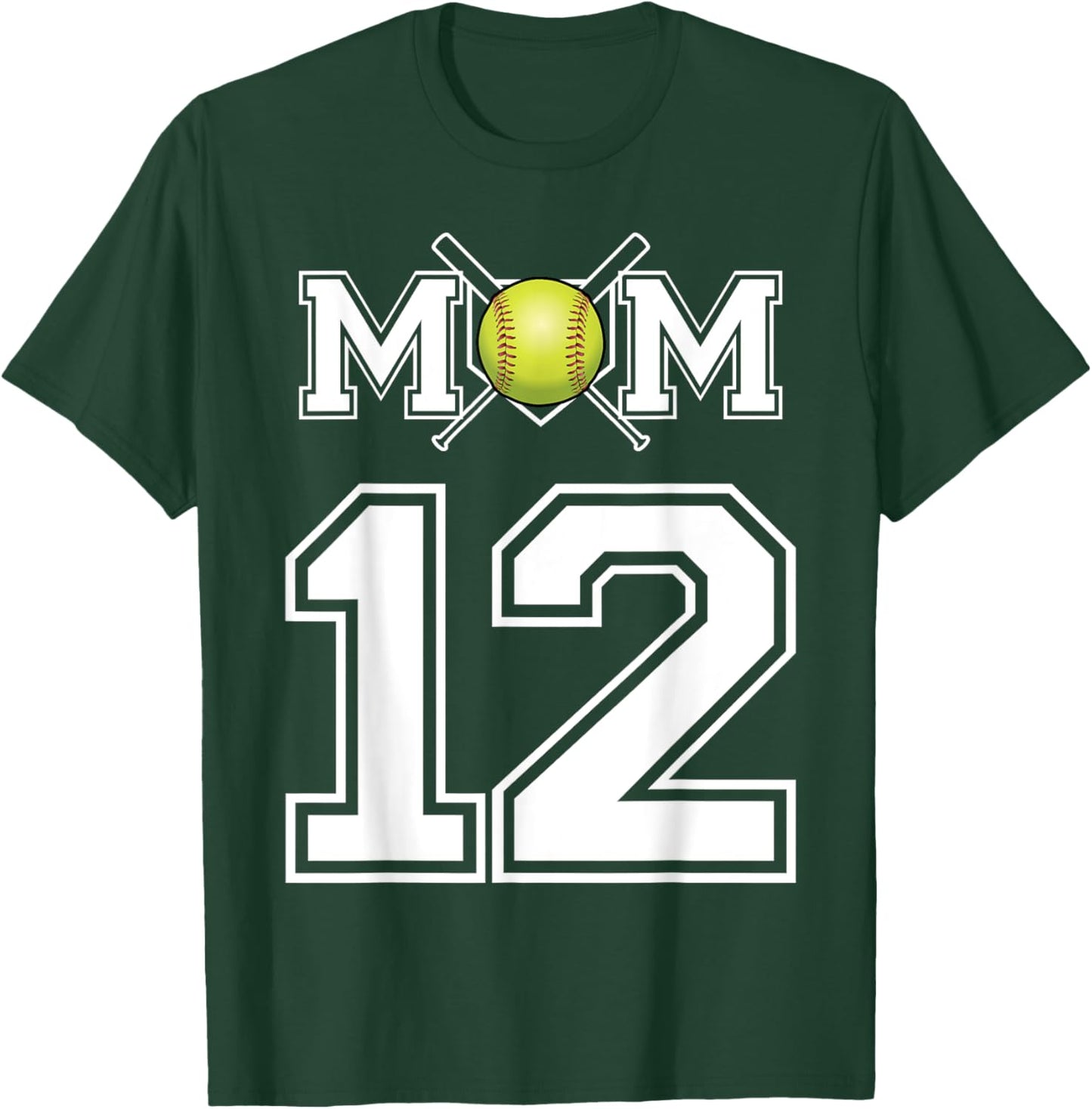 Number 12 Player Softball Mom Biggest Fan Wear T-Shirt - T-Shirt | Forest