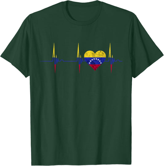 Venezuela Heart Venezuelan Heartbeat ECG Pulse Roots T-Shirt - T-Shirt | Forest