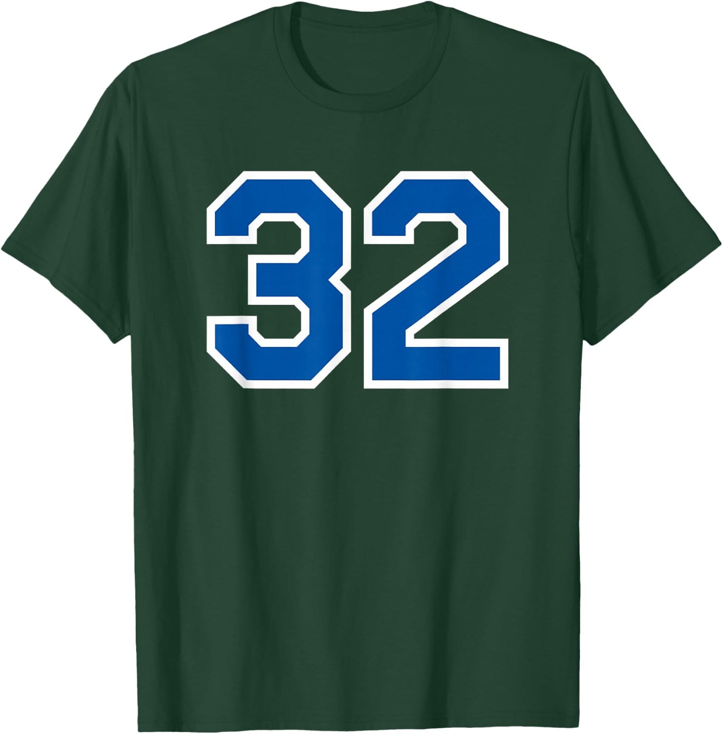 Number #32 White Blue Varsity Number T-Shirt - T-Shirt | Forest