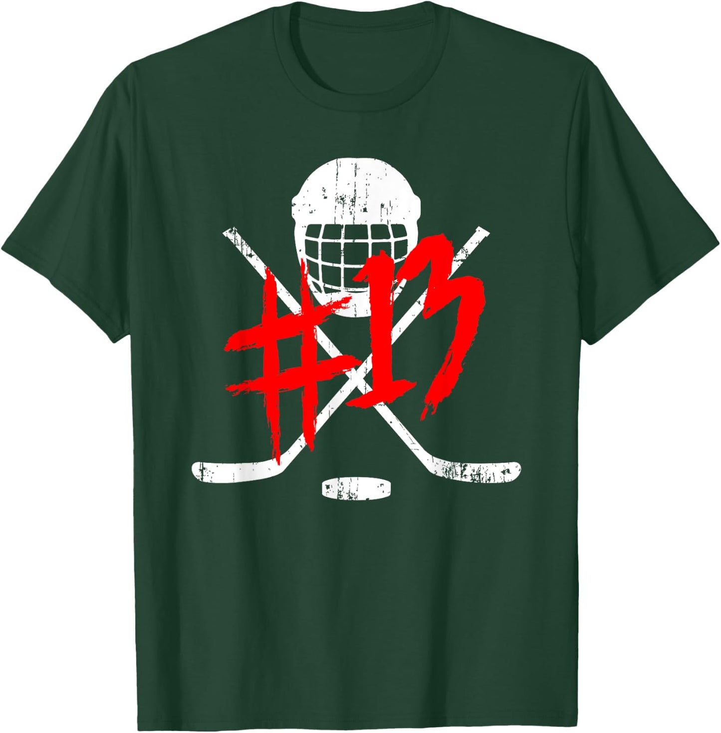 Vintage Hockey 13 Jersey Number T-Shirt - T-Shirt | Forest