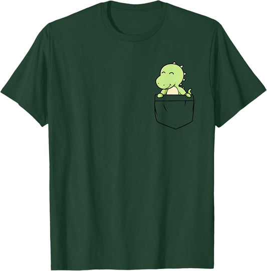 Dinosaur in the chest pocket, Kawaii cute dinosaur T-Shirt - T-Shirt | Forest