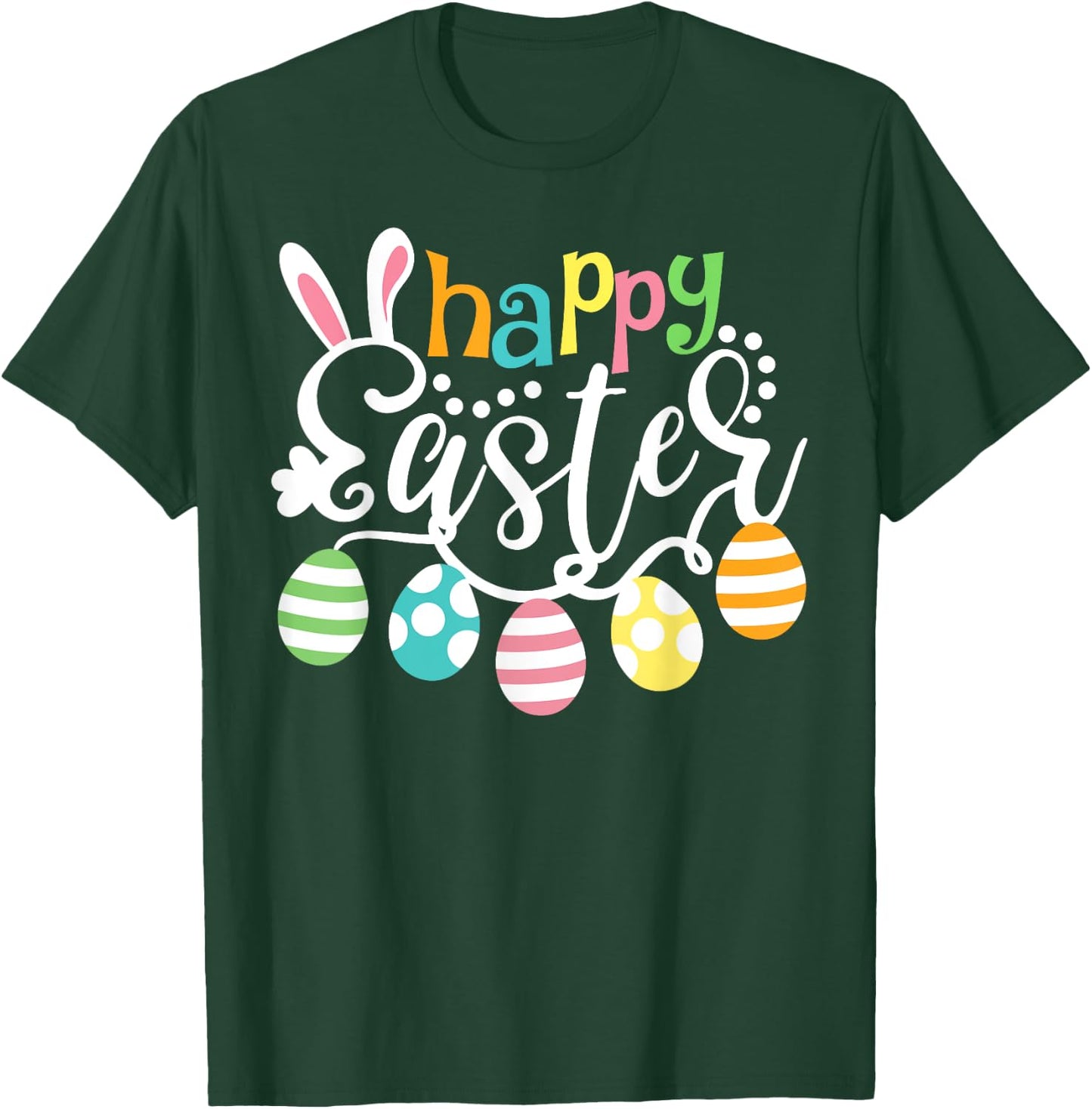 Happy Easter Day Colorful Egg Hunting Cute Bunny Girl T-Shirt - T-Shirt | Forest