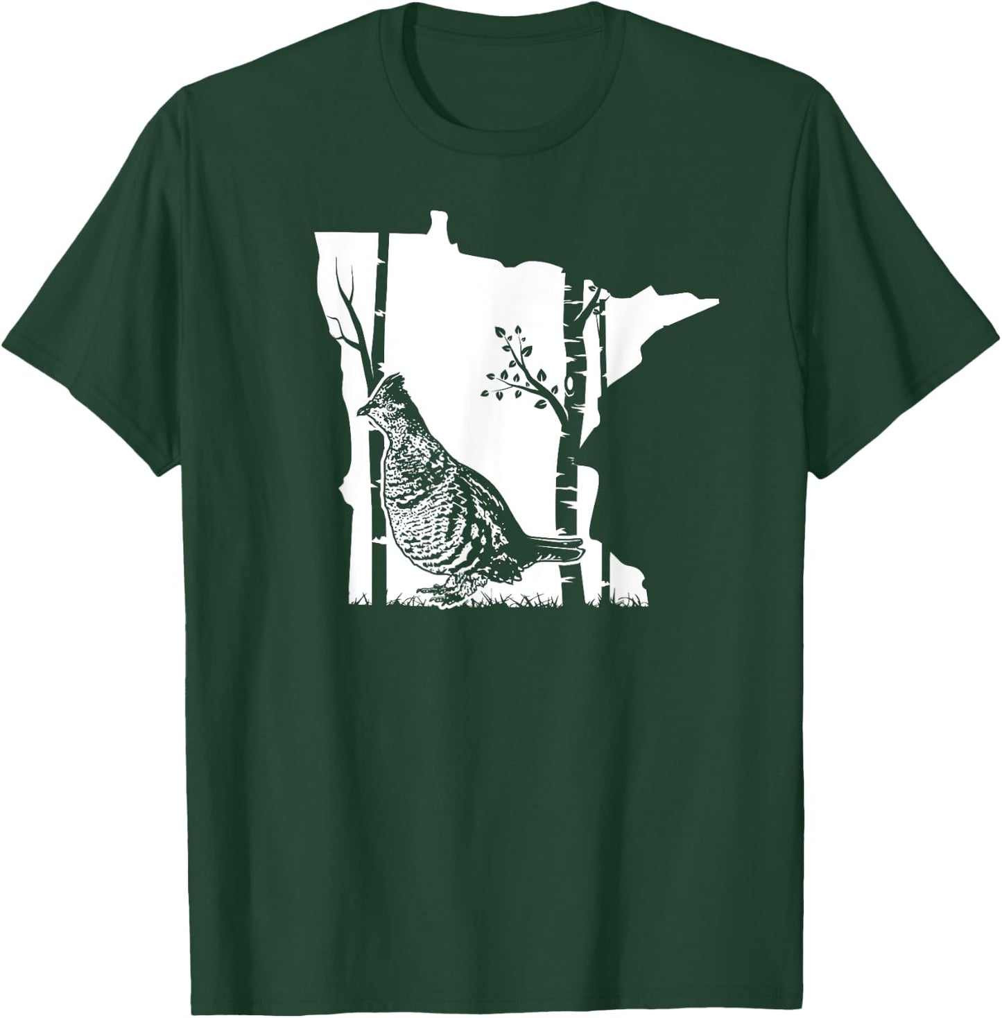 Hunting Partridge Grouse- Minnesota map Bird Hunter T-Shirt - T-Shirt | Forest