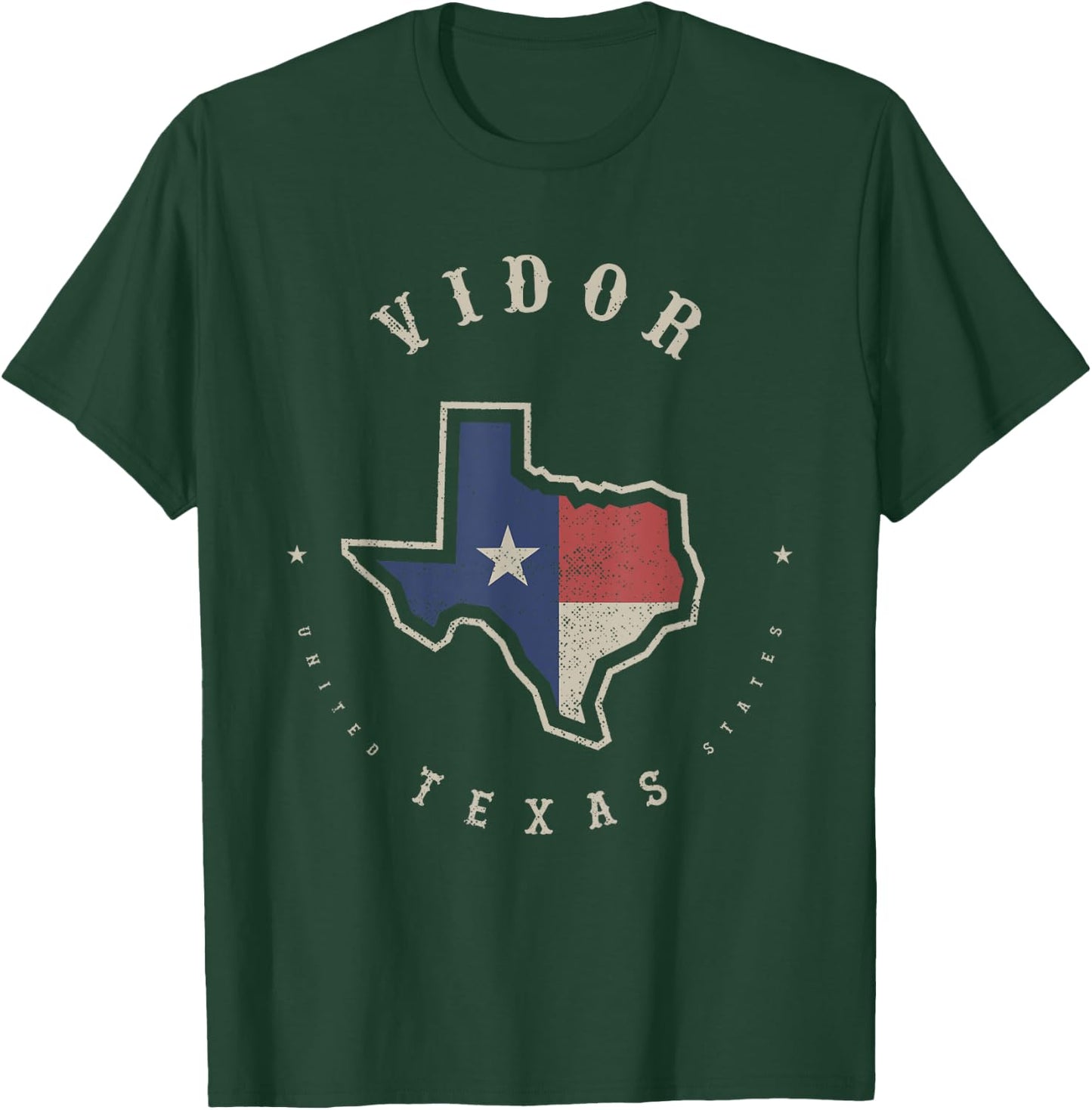 Vintage Vidor Texas State Flag Map Souvenir Gift T-Shirt - T-Shirt | Forest