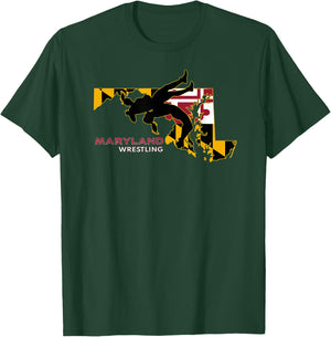 Maryland High School Girls Wrestling Marylander State Flag T-Shirt - T-Shirt | Forest