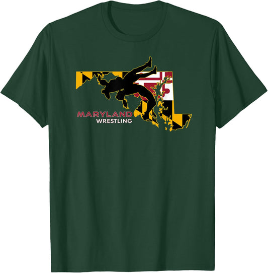 Maryland High School Girls Wrestling Marylander State Flag T-Shirt - T-Shirt | Forest