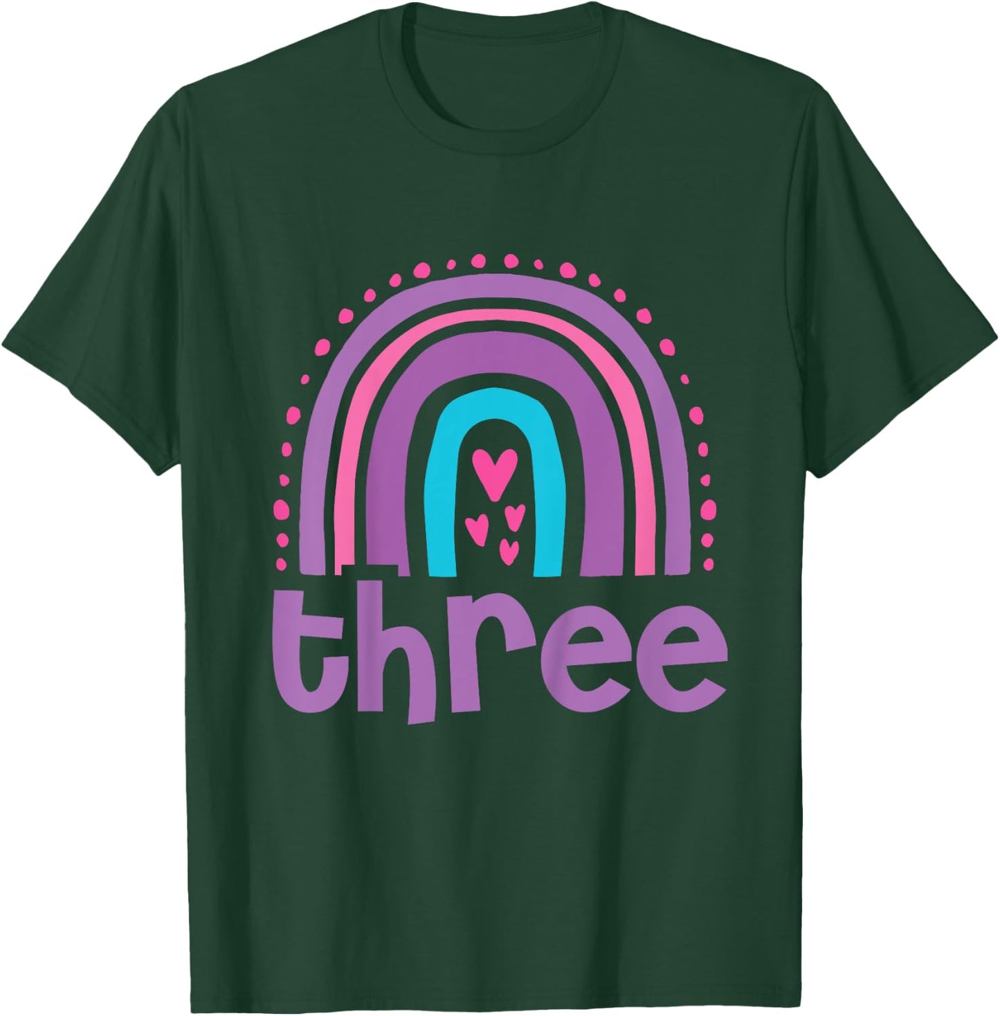 Girl's 3rd Birthday Boho Rainbow Three 3 Years Old Birthday T-Shirt - T-Shirt | Forest