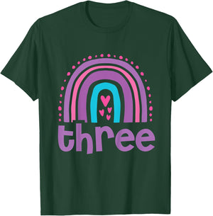 Girl's 3rd Birthday Boho Rainbow Three 3 Years Old Birthday T-Shirt - T-Shirt | Forest