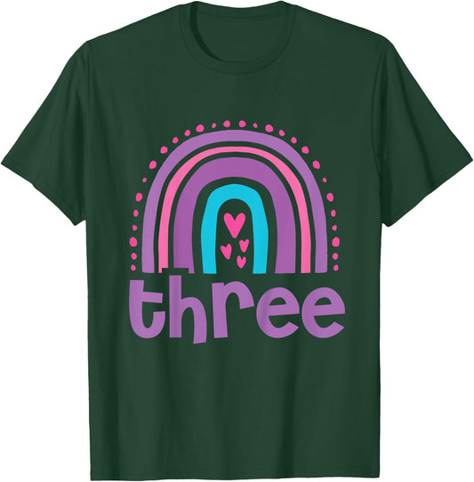 Girl's 3rd Birthday Boho Rainbow Three 3 Years Old Birthday T-Shirt - T-Shirt | Forest
