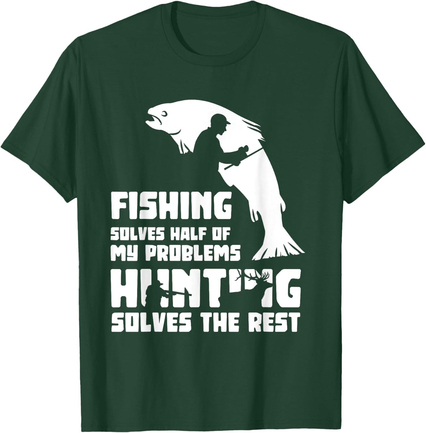 Funny Fishing & Hunting Fun Gifts Men's Black Modern Humorous Fishing Hunting Fisherman Hunter Fish Hunt Lovers T-Shirt - T-Shirt | Forest