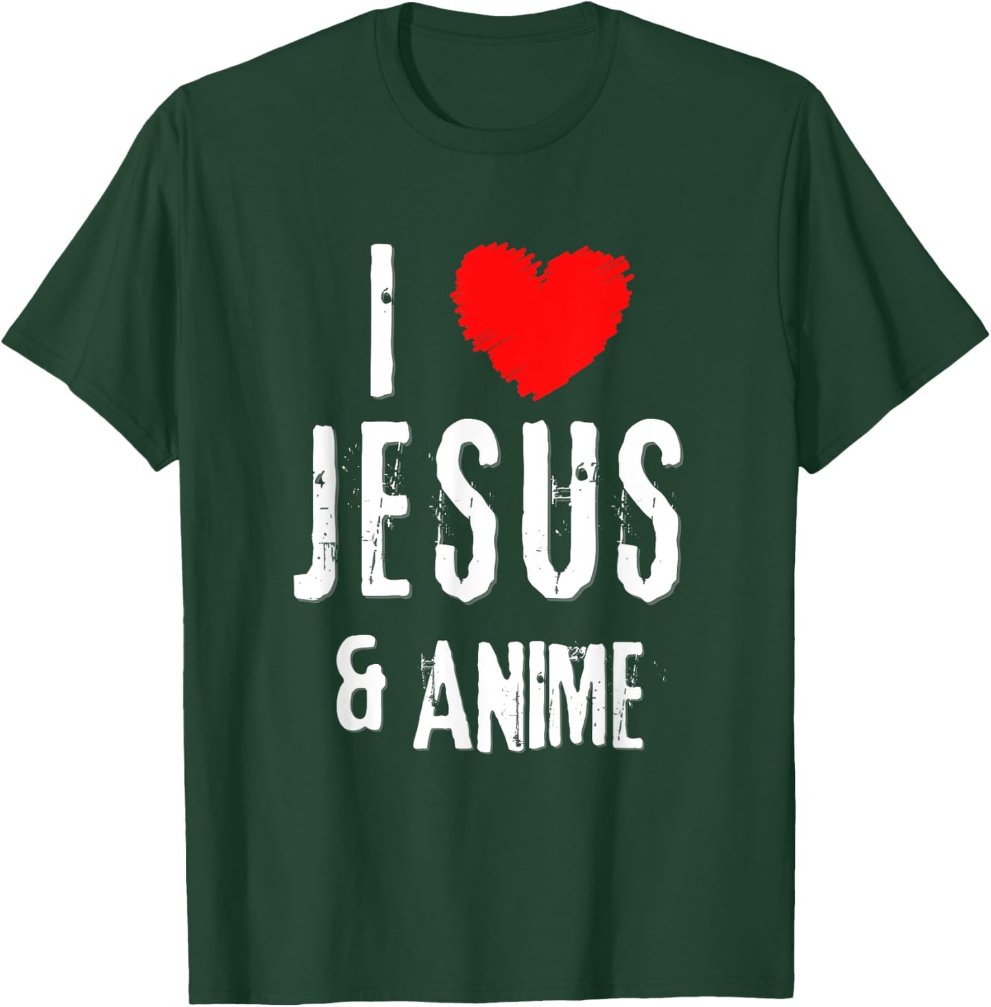 Vintage Grunge I Love JESUS & ANIME, Christian T-Shirt - T-Shirt | Forest