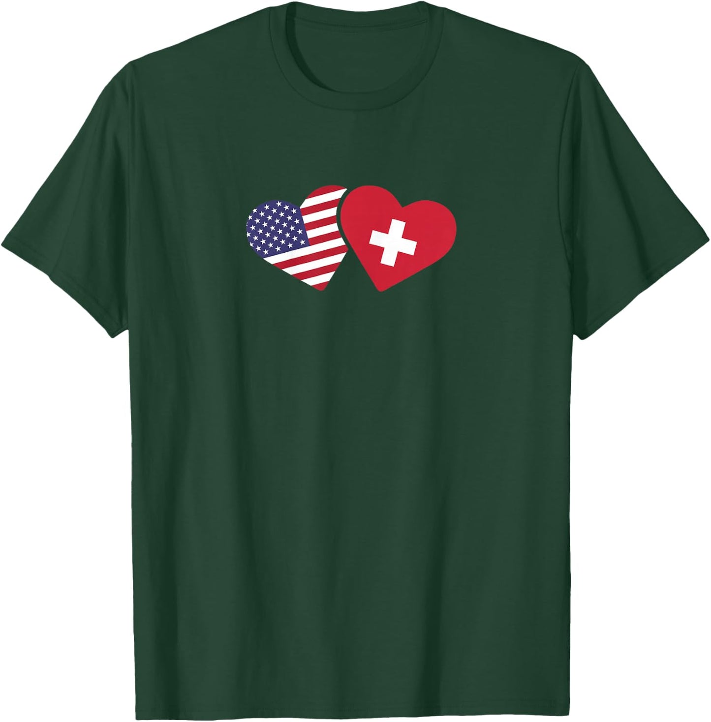 Switzerland USA Flag T Shirt Heart Swiss American Love T-Shirt - T-Shirt | Forest