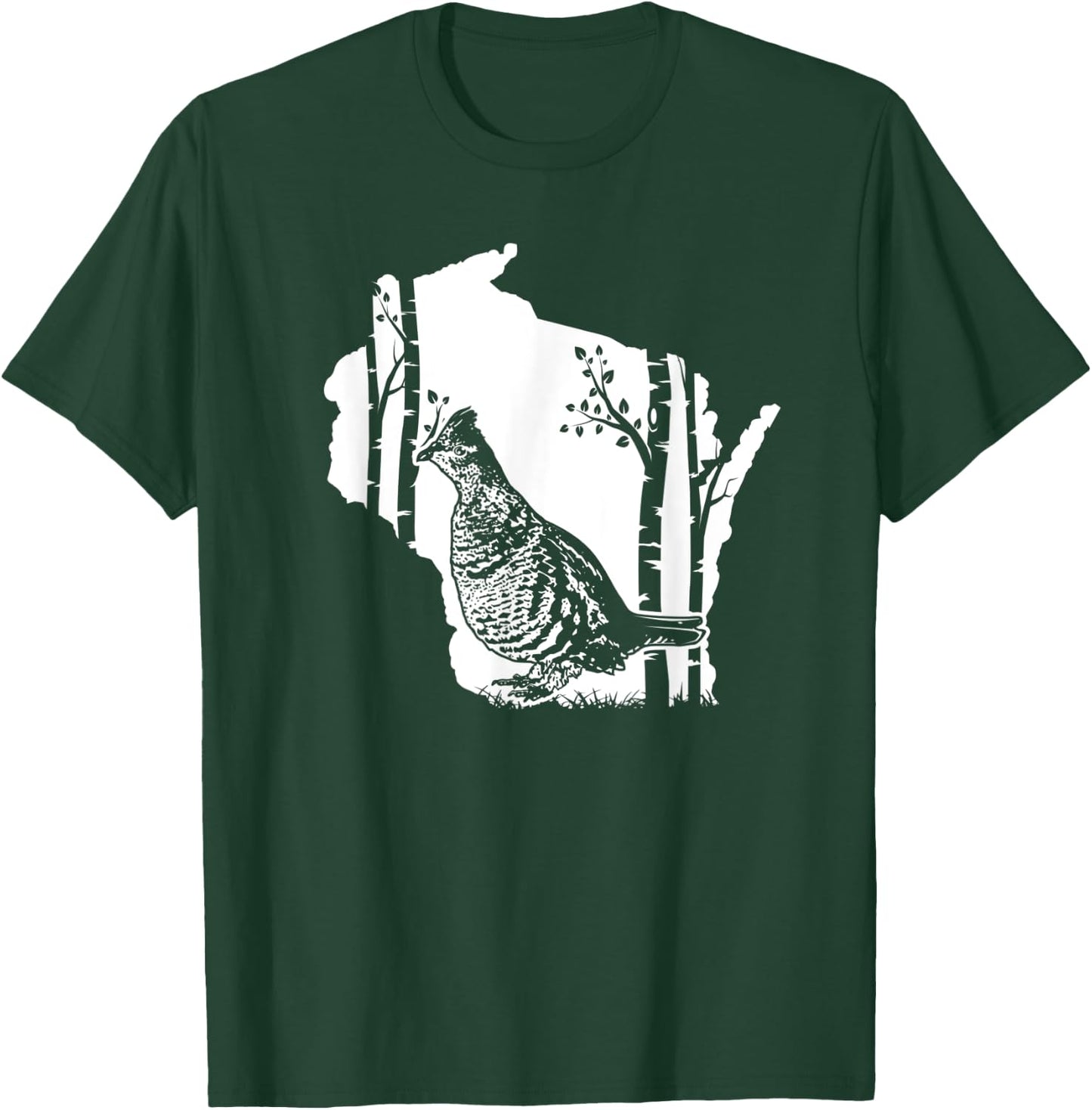 Hunting Partridge Grouse- Wisconsin map Bird Hunter T-Shirt - T-Shirt | Forest