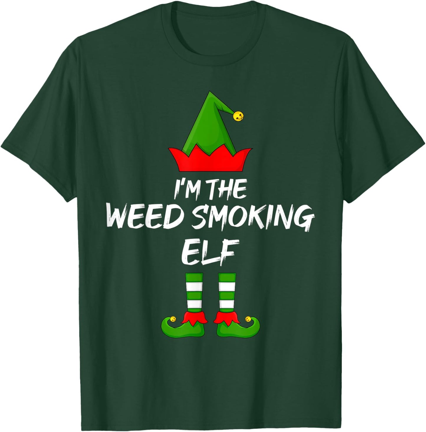 Weed Smoking Elf Funny Matching Family Elf Christmas T-Shirt - T-Shirt | Forest