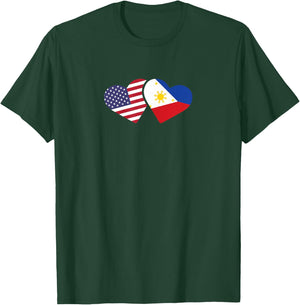 Philippines USA Flag T Shirt Heart Filipino American Love T-Shirt - T-Shirt | Forest