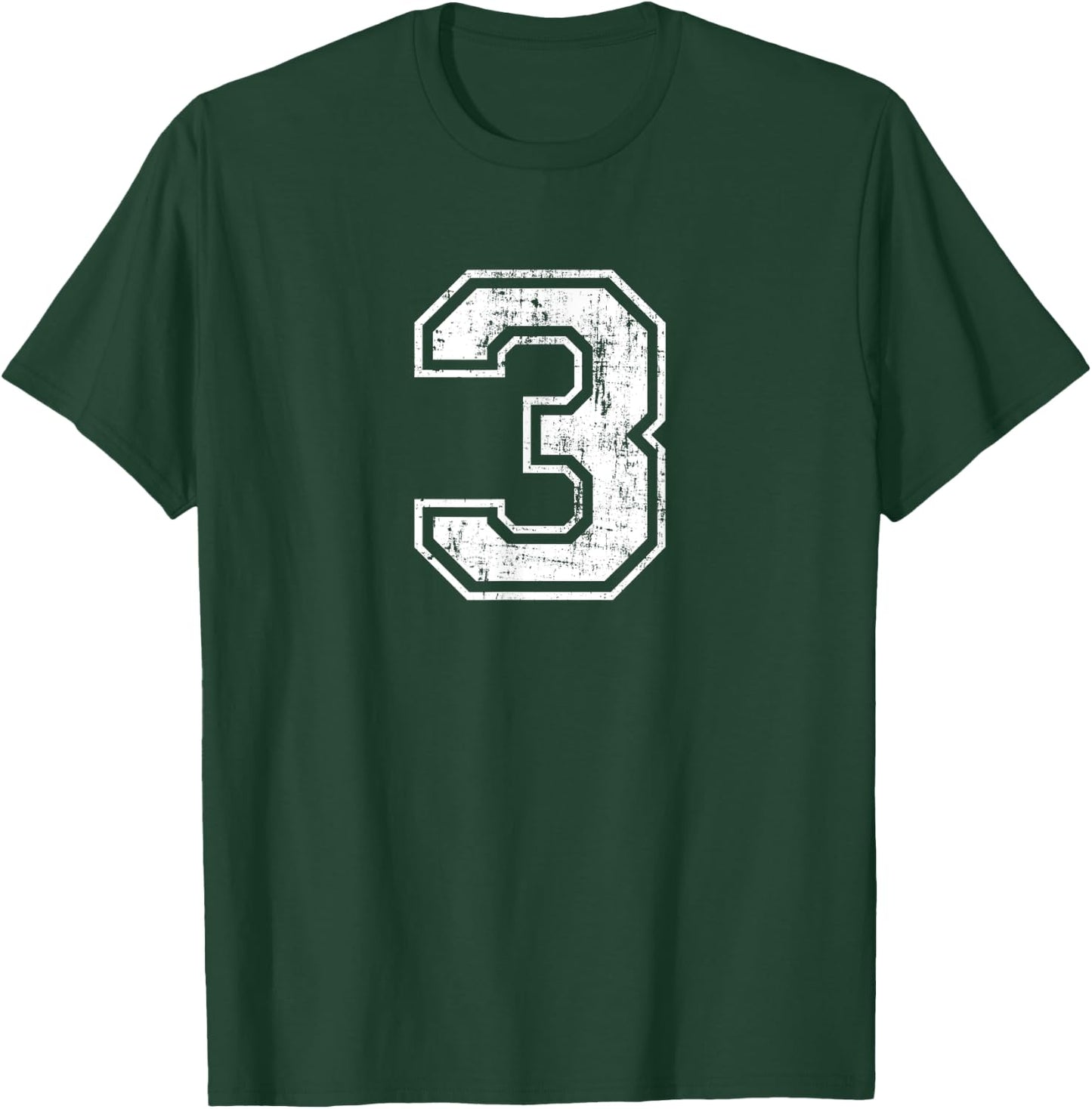 Number 3 Three Distressed Vintage Sports Training Practice T-Shirt - T-Shirt | Forest