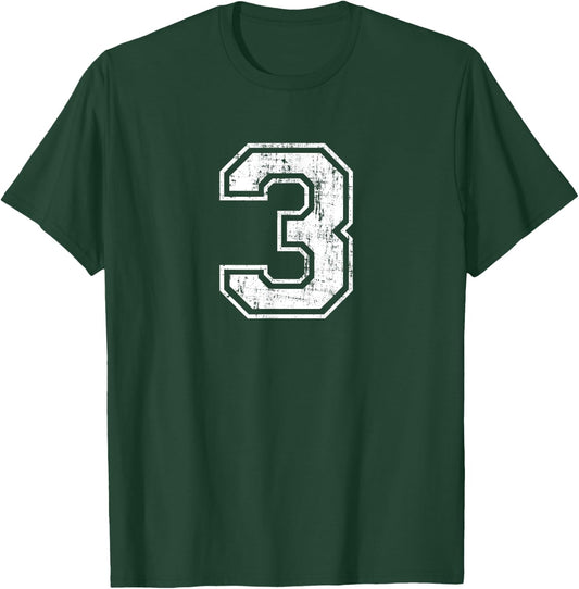 Number 3 Three Distressed Vintage Sports Training Practice T-Shirt - T-Shirt | Forest