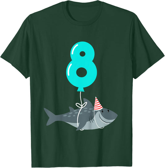 8th Birthday Shark Shirt | Cute 8 Year Old Shark Gift Shirt T-Shirt - T-Shirt | Forest