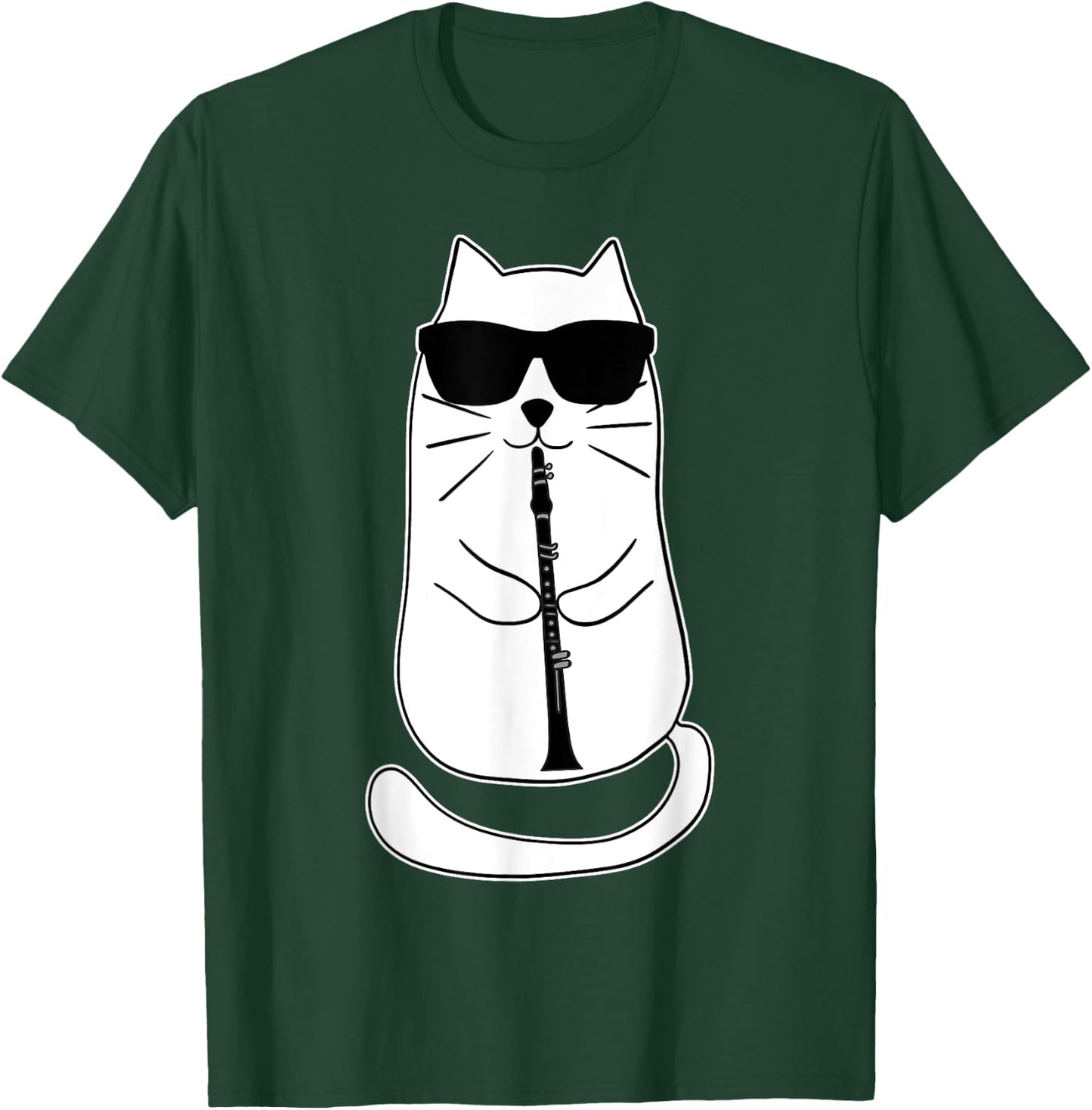 Funny Clarinet Cat With Sunglasses Musician Retro Vintage Men Women T-Shirt - T-Shirt | Forest
