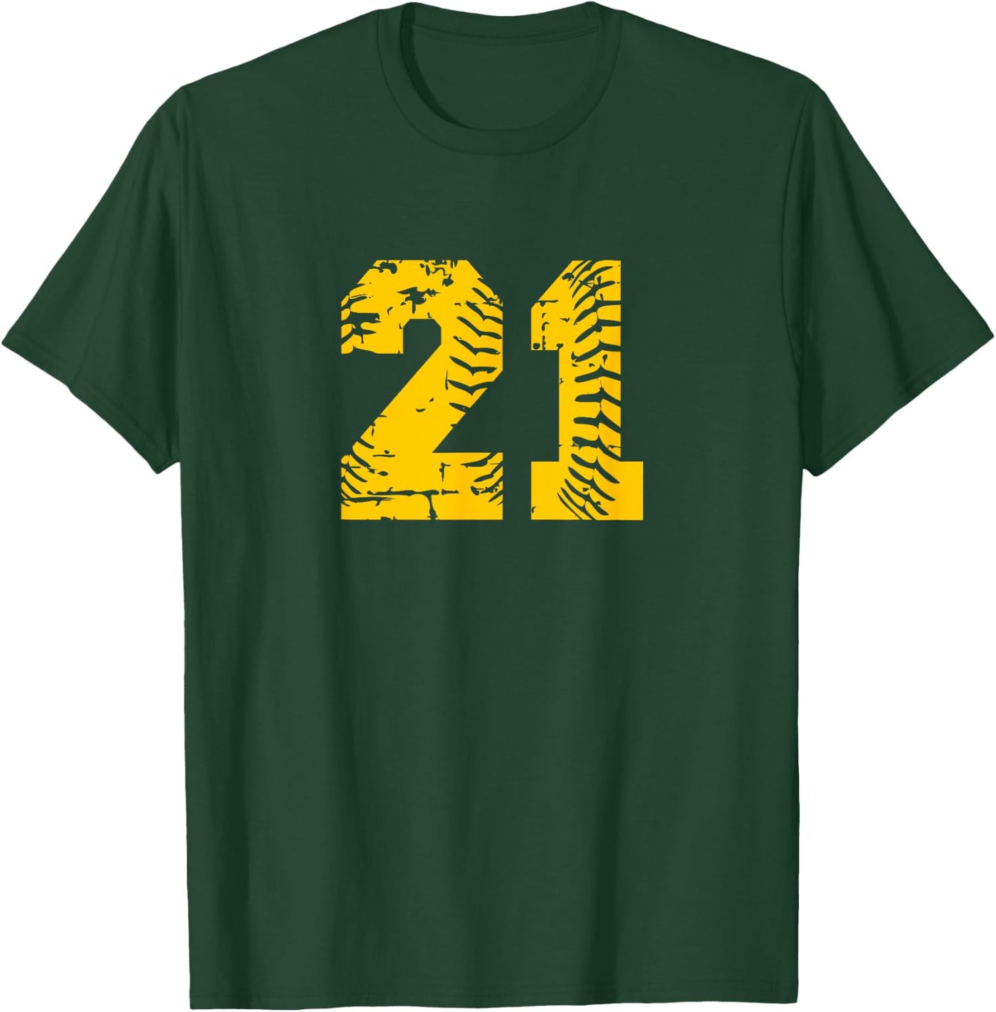 Baseball Softball Number #21 Yellow Birthday Lucky Number T-Shirt - T-Shirt | Forest