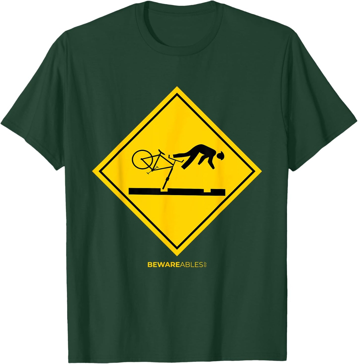 Falling bicyclists ahead caution sign funny cycling bike MTB T-Shirt - T-Shirt | Forest