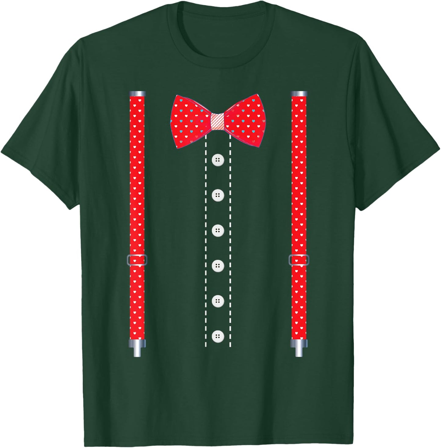 Red Hearts Bow Tie Suspenders Valentines Day Costume T-Shirt - T-Shirt | Forest