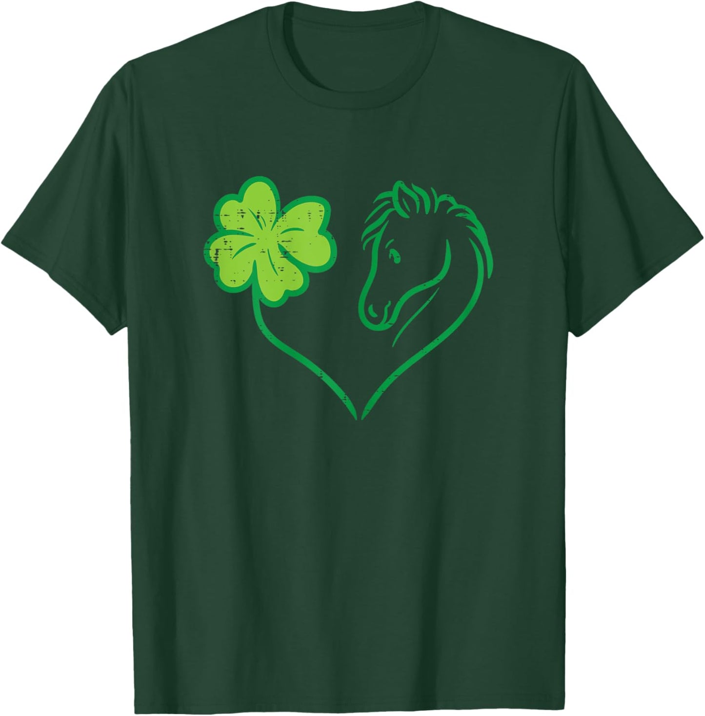 Shamrock Heart Horse Clover St Patricks Day Women Girls Gift T-Shirt - T-Shirt | Forest
