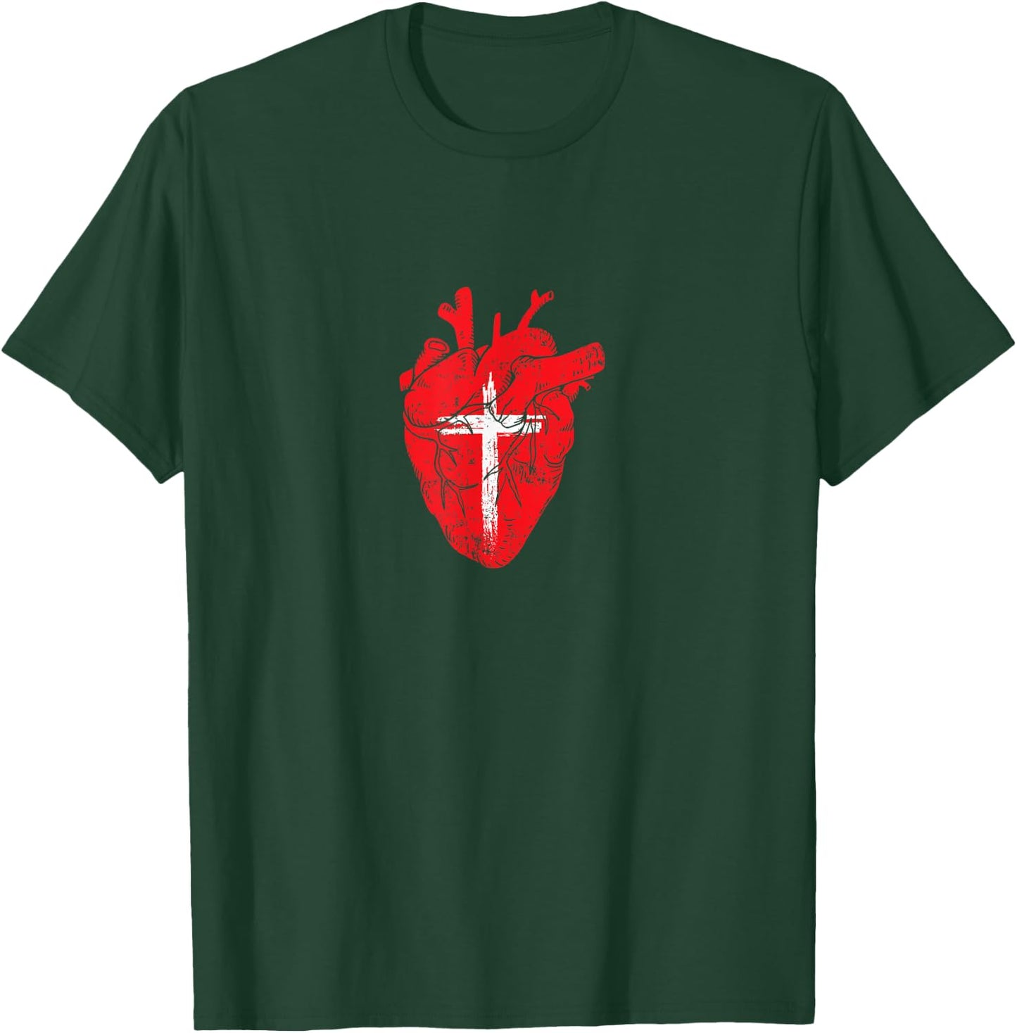 Red Heart Cross Design for Christian Believers T-Shirt - T-Shirt | Forest