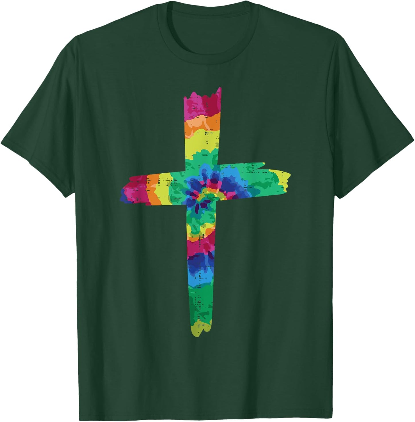 Tie Dye Cross God Jesus Faith Hippie Christian Men Women T-Shirt - T-Shirt | Forest