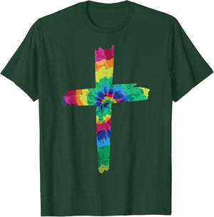 Tie Dye Cross God Jesus Faith Hippie Christian Men Women T-Shirt - T-Shirt | Forest
