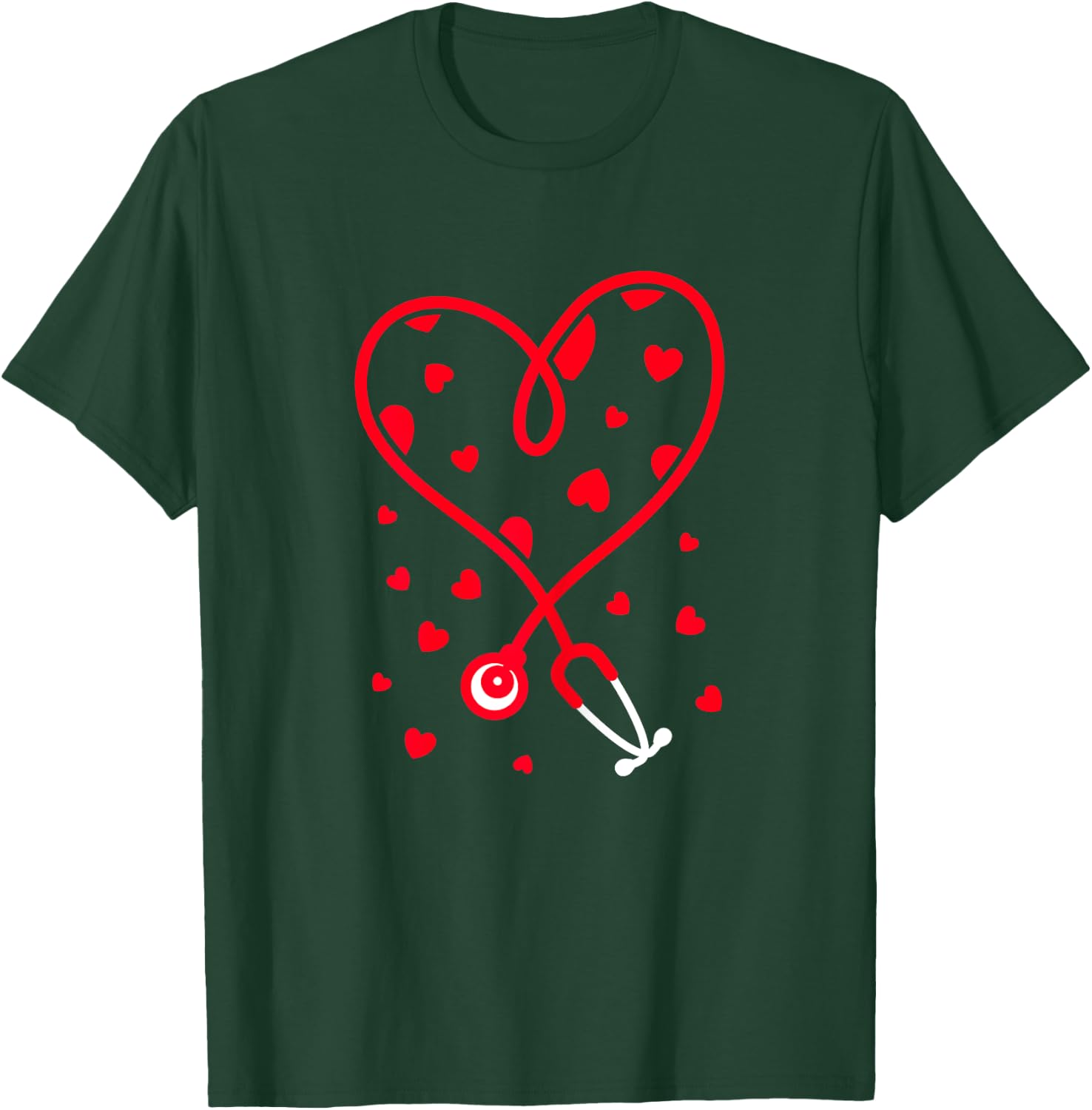 Nurse Stethoscope Heart Valentine's Day Nursing T-Shirt - T-Shirt | Forest