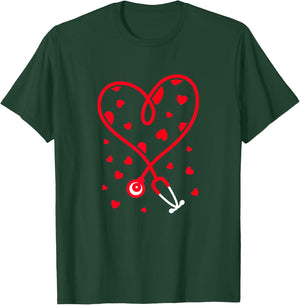 Nurse Stethoscope Heart Valentine's Day Nursing T-Shirt - T-Shirt | Forest