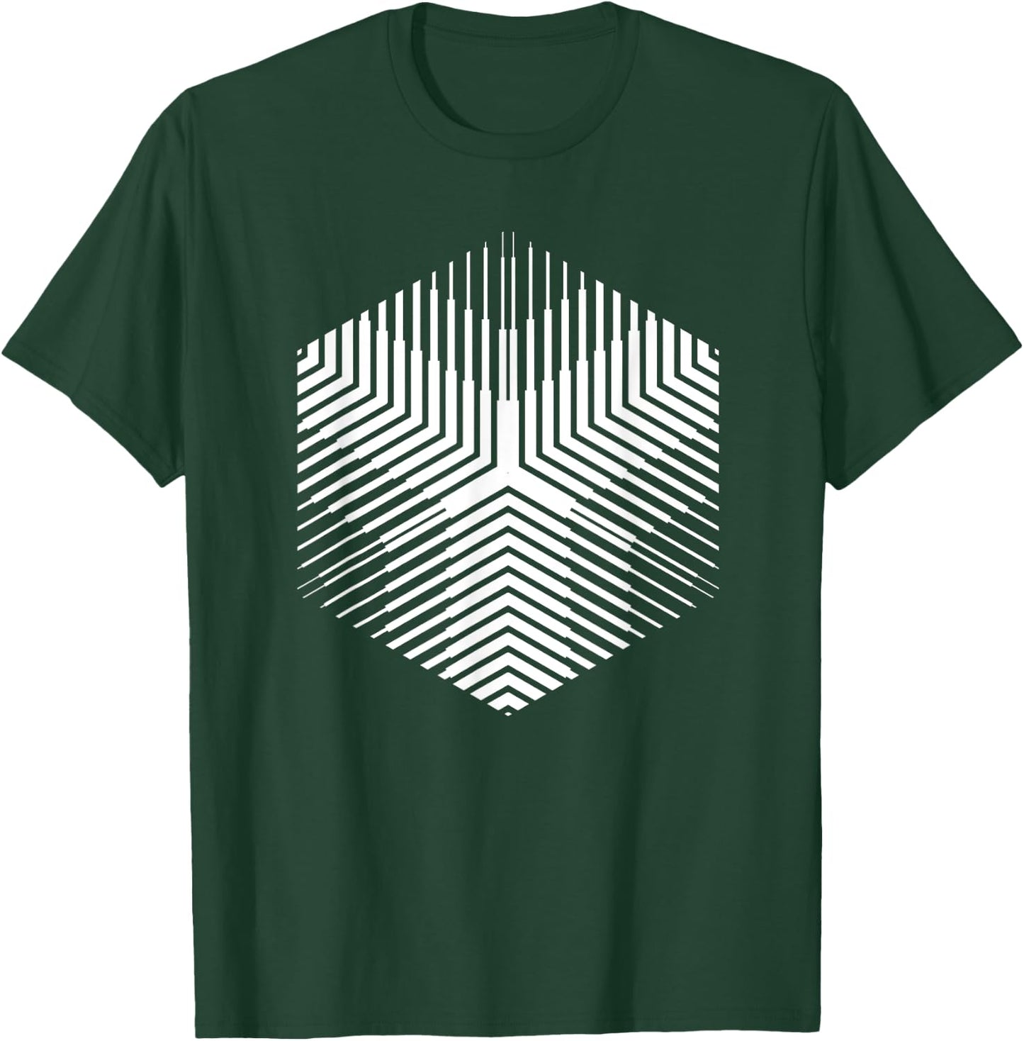 Hexagon Sacred Geometry Line Blackwork T-Shirt - T-Shirt | Forest