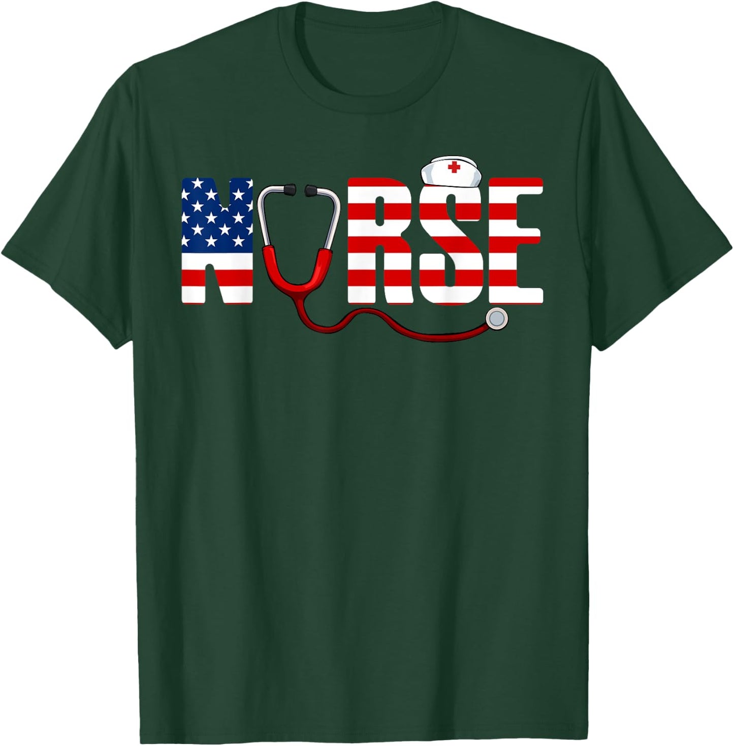Nurse 4th Of July Cool Stethoscope Patriotic American Flag Kids Men T-Shirt - T-Shirt | Forest