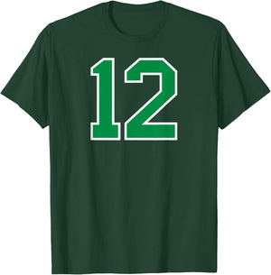 Number #12 Sport Green Varsity Number T-Shirt - T-Shirt | Forest