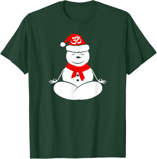 Lotus Pose Meditating Yoga Snowman Funny Christmas T-Shirt - T-Shirt | Forest