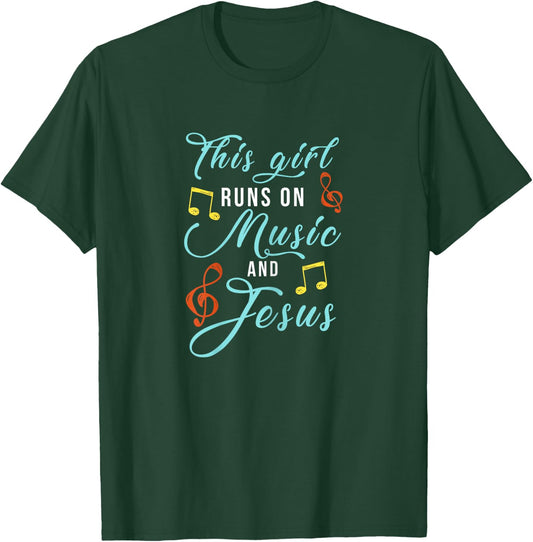 Jesus & Music Christian - Musical Theme Girl Design T-Shirt - T-Shirt | Forest