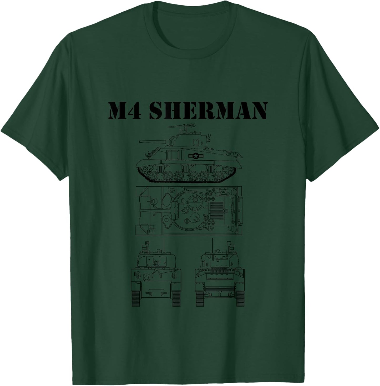 Vintage WW2 M4 Sherman Tank Wiring Diagram All Black Armor T-Shirt - T-Shirt | Forest