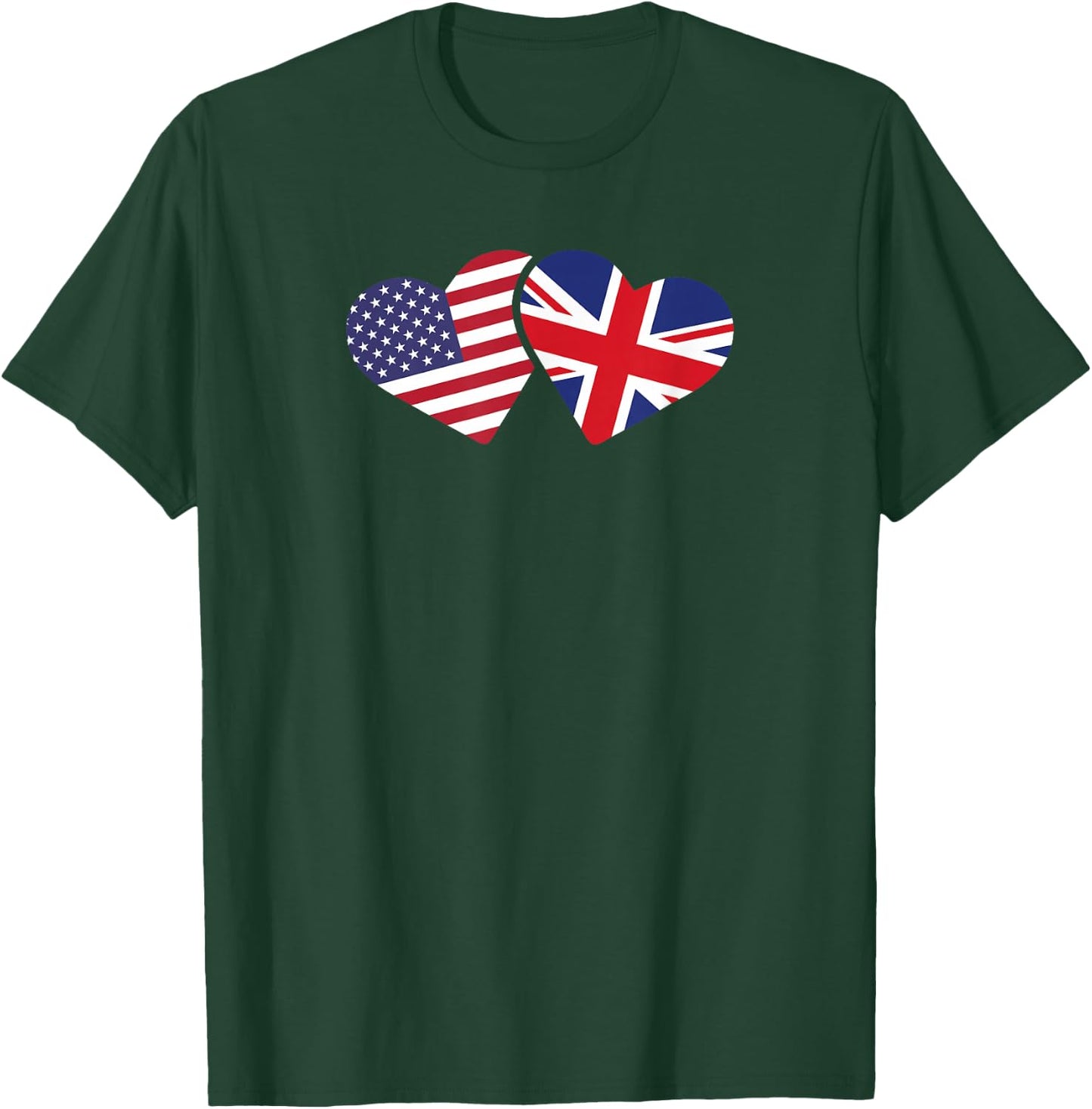 United Kingdom USA Flag T Shirt Heart British American Love T-Shirt - T-Shirt | Forest
