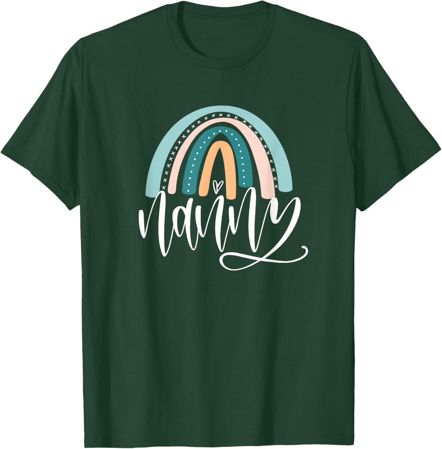 June & Lucy Women's Rainbow Nanny & Heart Modern Letter Print , Grey, Small, Short Sleeve, Pull On, Classic Fit T-Shirt - T-Shirt | Forest