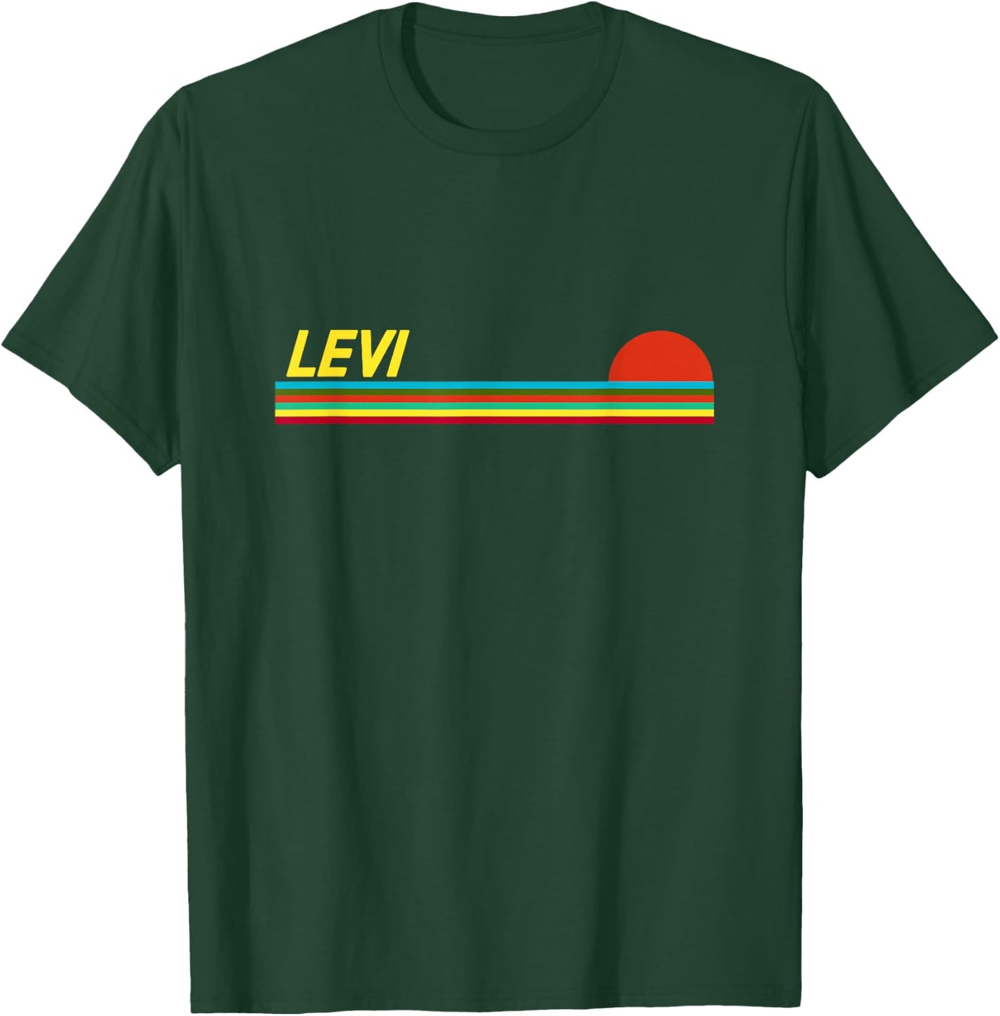 Levi First Name Logo Retro Sunset Surfer Style Levi T-Shirt - T-Shirt | Forest