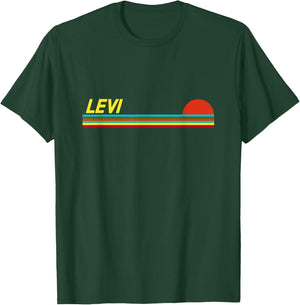 Levi First Name Logo Retro Sunset Surfer Style Levi T-Shirt - T-Shirt | Forest