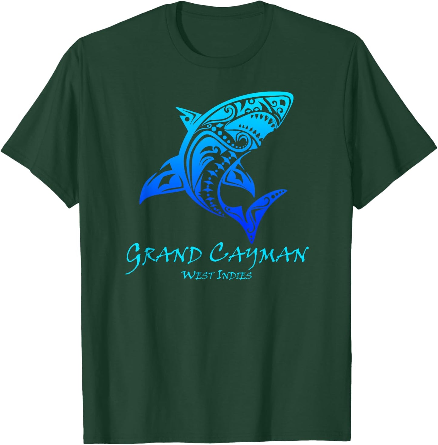 Grand Cayman West Indies Vintage Retro Tribal Shark Vacation T-Shirt - T-Shirt | Forest
